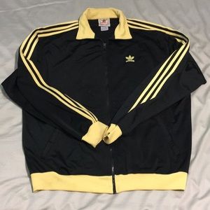 Vintage Retro Adidas zip up Jacket Black Gold RARE